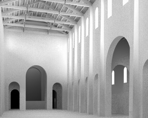 Riegel, rm. Basilika(Rekonstruktion Dr. Christian Dreier).Lichtmodell mit Testberechnung im leeren und untexturierten Raum.