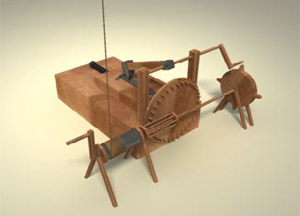 Maschine zum automatisierten Behauen von Feilen. Rekonstruktion nach einer Konstruktionsskizze von Leonardo da Vinci.