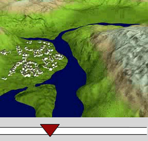 Stark vereinfachte interaktive Simulation einer berschwemmung.
