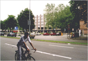 Viualisierung der Freiburger Synagoge in heutiger Bebauung, zerstrt in der Reichspogromnacht am 9./10. November 1938.
