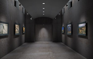 Virtueller Raum mit virtuellen Exponaten.