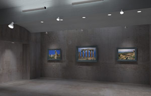 Virtueller Raum mit virtuellen Exponaten.