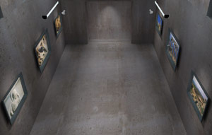 Virtueller Raum mit virtuellen Exponaten.